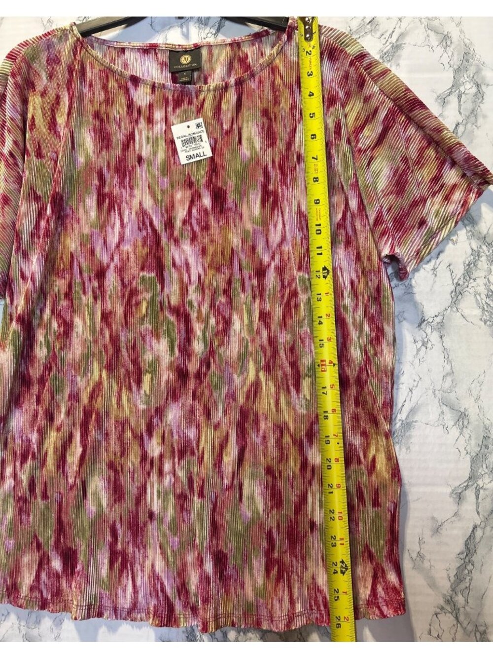 JM Collection Size Small Pleated Short Sleeve Top Regal Romance Ruby Slippers - Picture 4 of 11